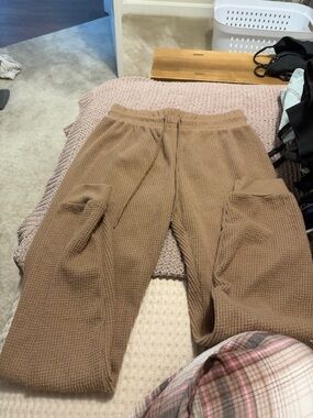 Waffle-Knit Relaxed Jogger Pants in Brown